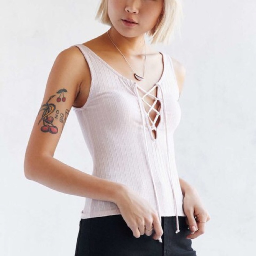 Project Social T Lace Up Ribbed Tank Top NWOT